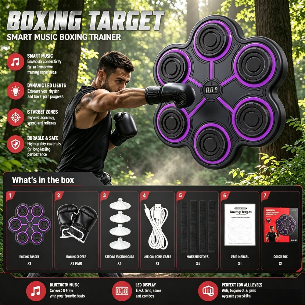 Home Zone Gym - Smart Music Boxing Trainer With Gloves,